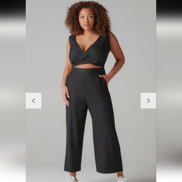 Vetta 2 Piece Apron Tie Back Jumpsuit in Black size 4 100% Linen - Picture 3 of 11